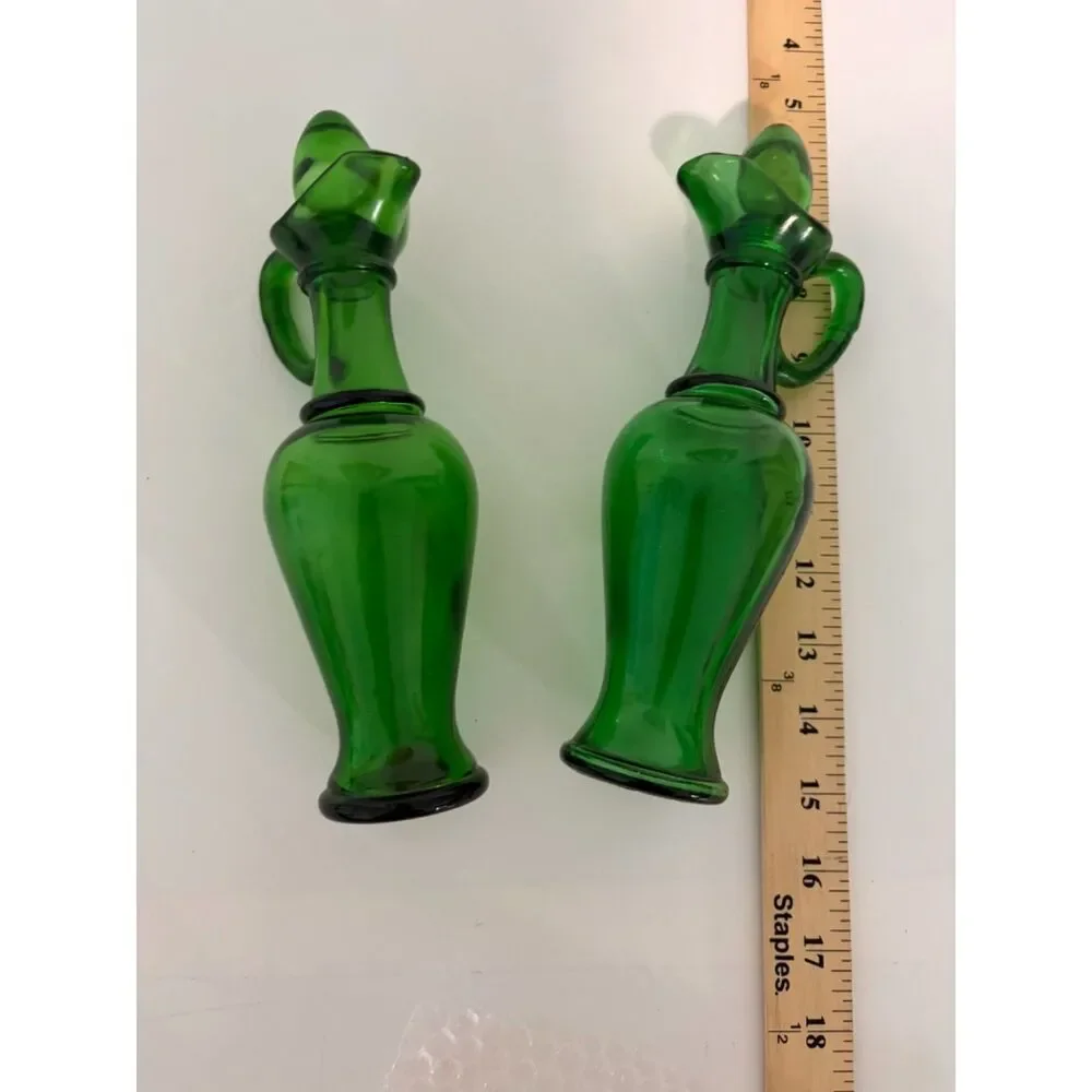 vtg Avon Nile Green Glass Bath urn decanters with stoppers